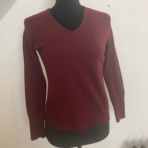 LOFT Long Sleeves V-neck Burgundy Pullover Sweater